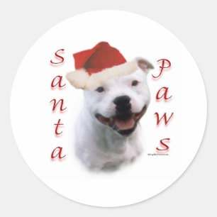 Staffordshire Bull Terrier Santa Paws Runder Aufkleber
