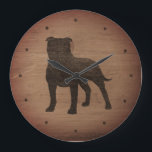 Staffordshire Bull Terrier Silhouette Rustic Style Große Wanduhr<br><div class="desc">Staffy Lover's Wall Clock Holzdesign ist bedruckt,  nicht echtes Holz.</div>