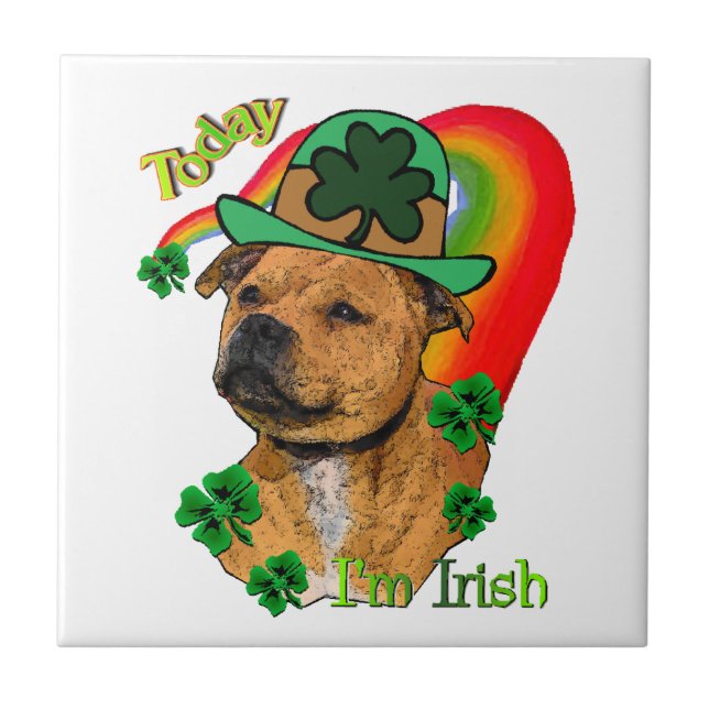 Staffordshire Bull Terrier St Patricks Fliese (Vorderseite)