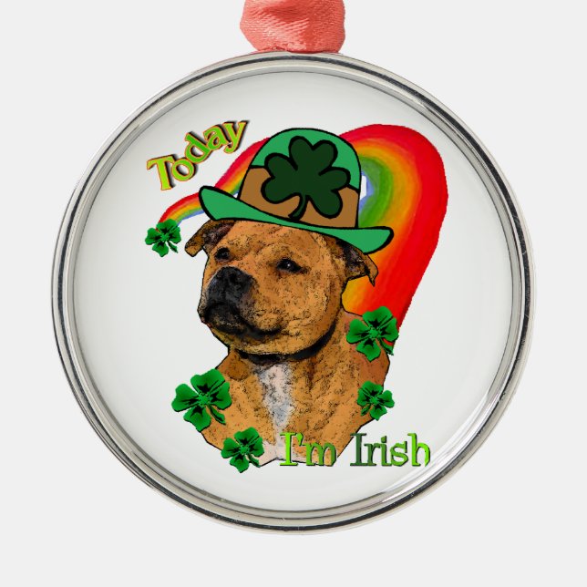 Staffordshire Bull Terrier St Patricks Ornament Aus Metall (Vorne)