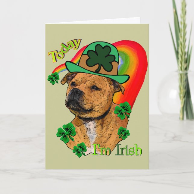 Staffordshire Bull Terrier St. Pat's Karte (Vorderseite)