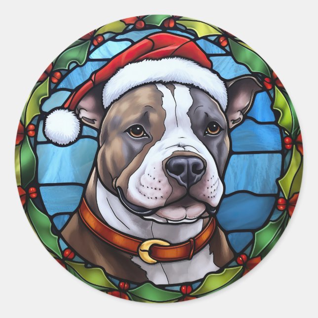 Staffordshire Bull Terrier Stettglass Weihnachten Runder Aufkleber (Vorderseite)