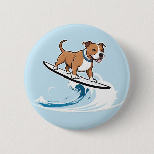 Staffordshire Bull Terrier surfing the Waves, Button