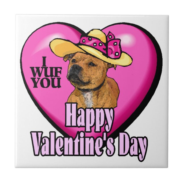 Staffordshire Bull Terrier Valentinstag Fliese (Vorderseite)