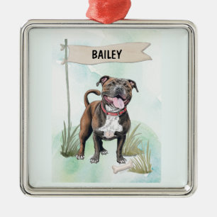 Staffordshire Bull Terrier Wasserfarbe Personalisi Ornament Aus Metall