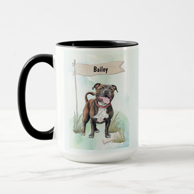 Staffordshire Bull Terrier Watercolor Personalized Tasse (Links)