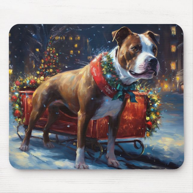 Staffordshire Bull Terrier Weihnachtsfest Mousepad (Vorne)