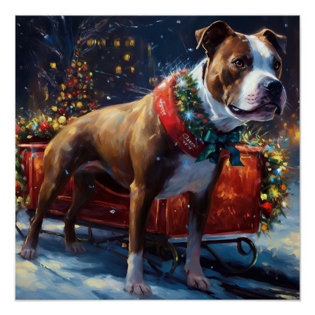 Staffordshire Bull Terrier Weihnachtsfest Poster (Vorderseite)