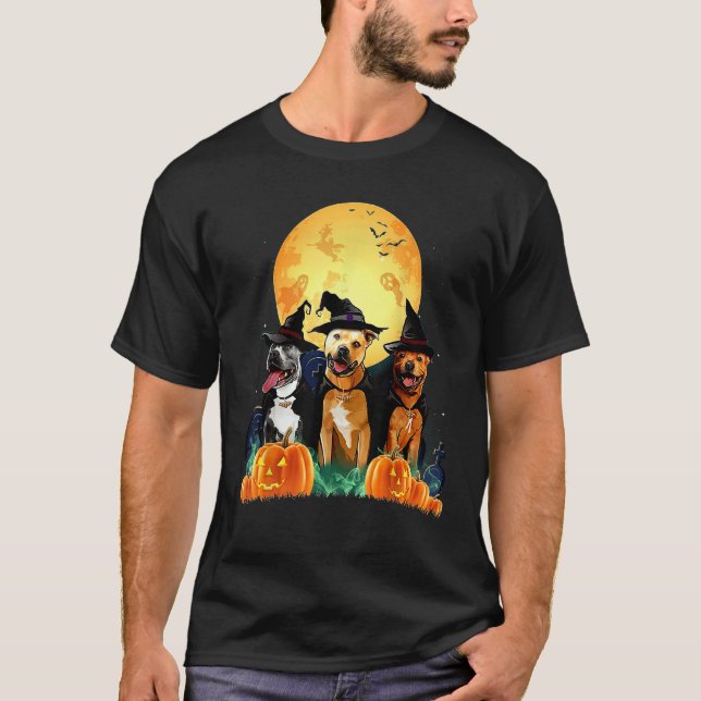 Staffordshire Bull Terrier Witch Pumpkin Halloween T-Shirt (Vorderseite)