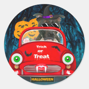 Staffordshire Dog Driving Car Beängstigend Hallowe Runder Aufkleber