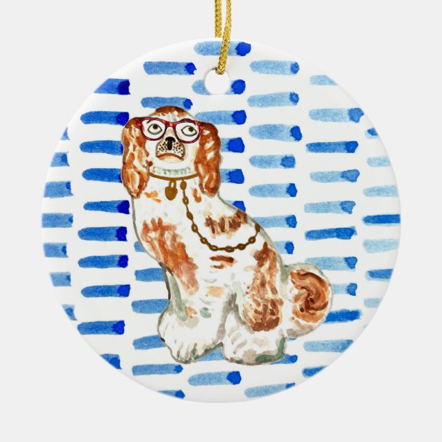 Staffordshire dog on blue Keramik Ornament (Vorne)