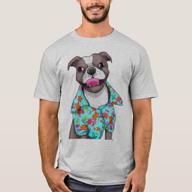 Staffordshire-Terrier im hawaiischen Hemd T-Shirt (Vorderseite)
