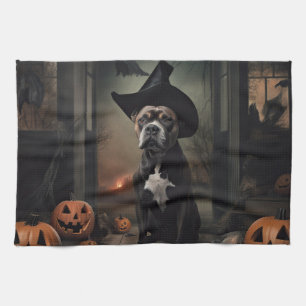Staffordshire Terrier Pumpkins Halloween Beängstig Geschirrtuch