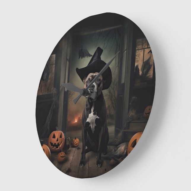 Staffordshire Terrier Pumpkins Halloween Beängstig Große Wanduhr (Winkel)