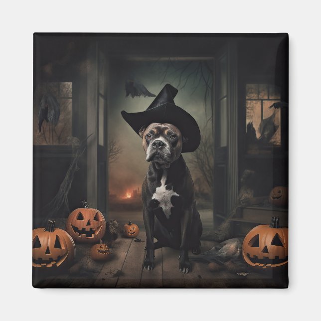 Staffordshire Terrier Pumpkins Halloween Beängstig Magnet (Vorne)