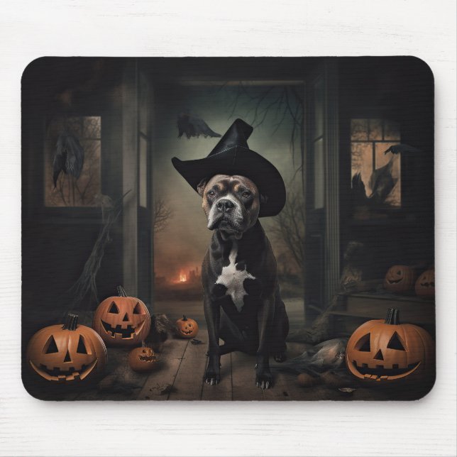 Staffordshire Terrier Pumpkins Halloween Beängstig Mousepad (Vorne)