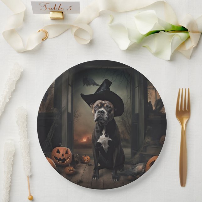 Staffordshire Terrier Pumpkins Halloween Beängstig Pappteller (Hochzeit)