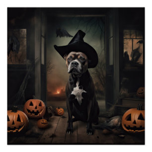 Staffordshire Terrier Pumpkins Halloween Beängstig Poster
