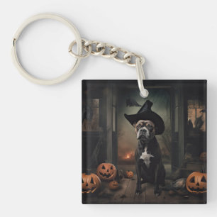 Staffordshire Terrier Pumpkins Halloween Beängstig Schlüsselanhänger