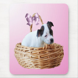 Staffordshire-Welpe in einem Korb, Mousepad