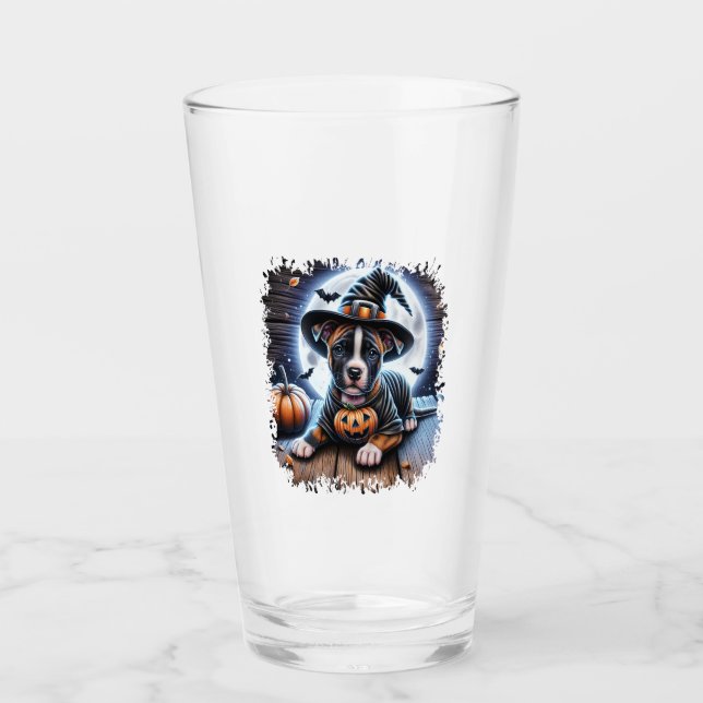 Staffy Dog Halloween Square Glas (Vorderseite)