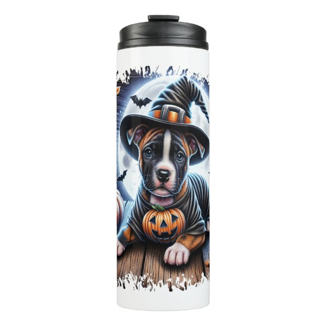 Staffy Dog Halloween Square Thermosbecher (Vorderseite)