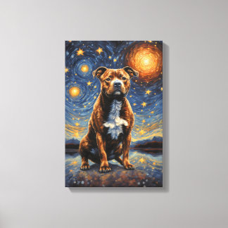 Staffy Dog "Starry Nights" Leinwanddruck