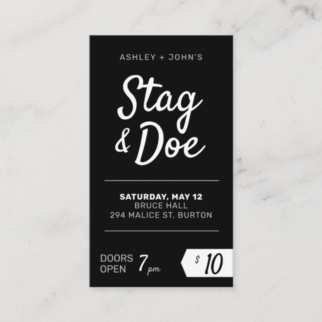 Stag and Doe Tickets Moderne Klassik Party Tickets (Vorderseite)