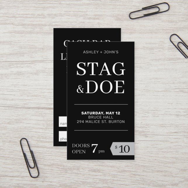 Stag and Doe Tickets - Modernes Klassik Party (Vorderseite/Rückseite Beispiel)