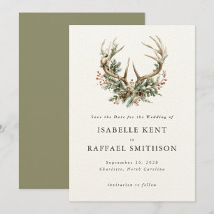 Stag Antlers Rustikale Winterblumenkirche Hochzeit Save The Date