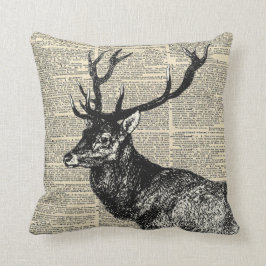 Stag auf einem Vintagen Wörterbuchdruck, Kissen