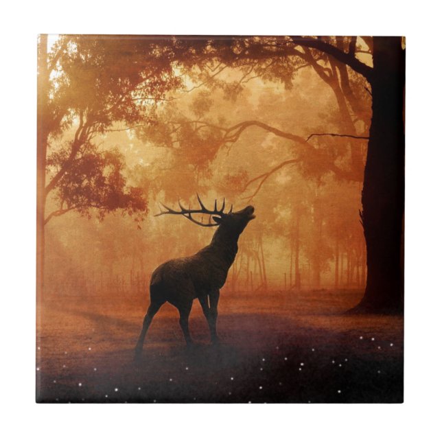 Stag bei Sunset Fliese (Vorderseite)
