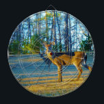 Stag / Buck Deer, hellblauer Himmel Dartscheibe<br><div class="desc">Stag / Buck Deer,  Hellblauer Himmel Hirsche am Rande des Waldes A Deer : Personalisieren Sie sich mit dem Namen Foto von Sandy Closs,  aufgenommen am See Arrowhead Ga. "Tierfreunde",  Reh,  Reh,  Rehjäger", " Hirschjäger", " Hirschliebhaber",  Jäger, " Jäger", " Hirschliebhaber",  Geweihe,  Rotgold,  Weihnachten</div>