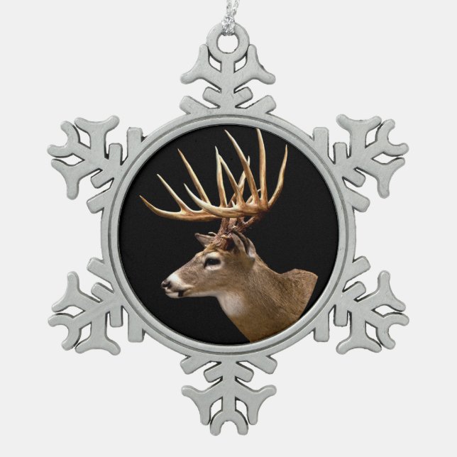 Stag Buck Deer Schneeflocken Zinn-Ornament (Vorderseite)