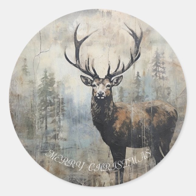 Stag Christmas Runder Aufkleber (Vorderseite)