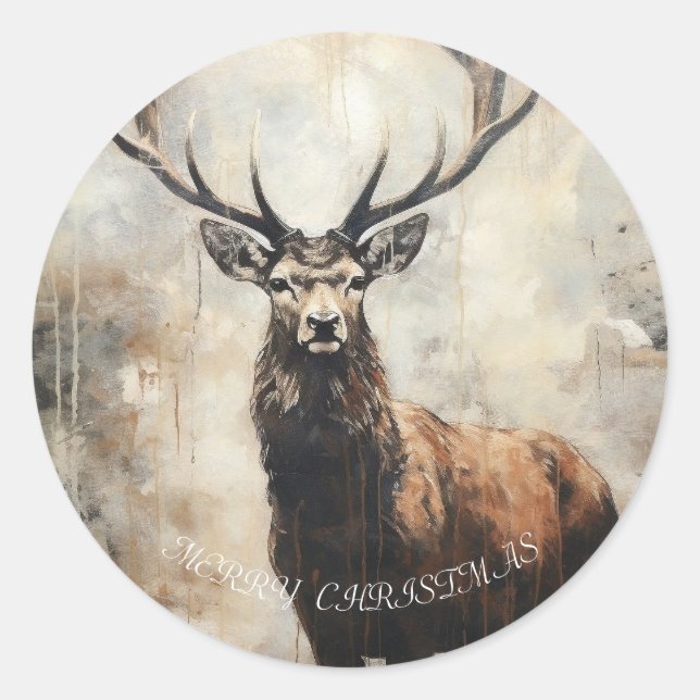 Stag Christmas Runder Aufkleber (Vorderseite)