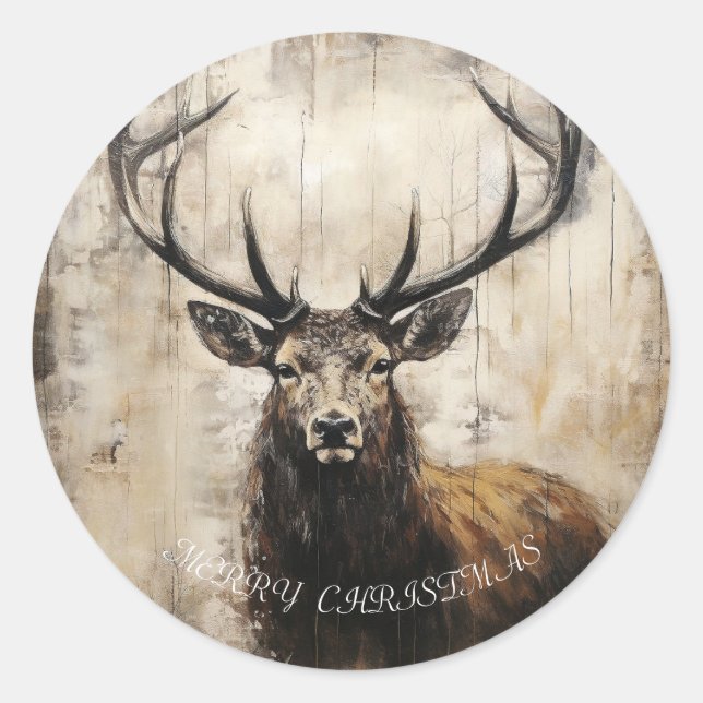 Stag Christmas Runder Aufkleber (Vorderseite)