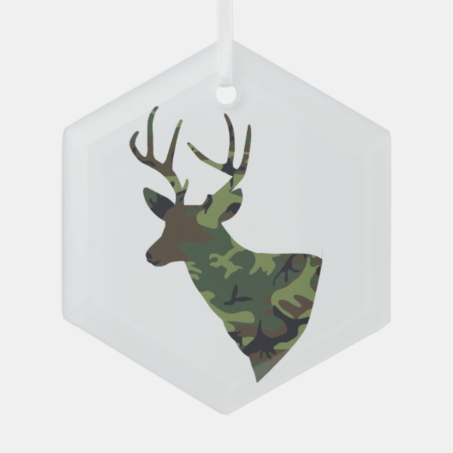 Stag Deer Camouflage Green Ornament Aus Glas (Vorderseite)