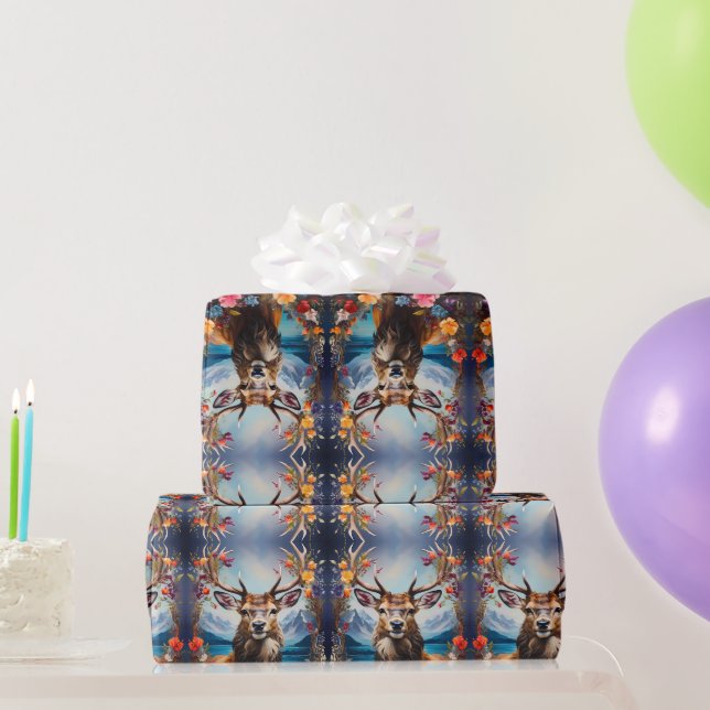 Stag Deer mit den Antlern von Blume Geschenkpapier (Partygeschenke)