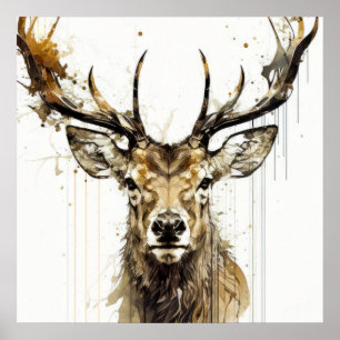 Stag Deer Portrait Tiermalerei Wildlife Forest Poster