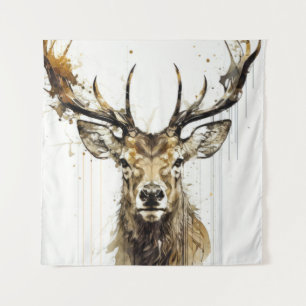 Stag Deer Portrait Tiermalerei Wildlife Forest Wandteppich