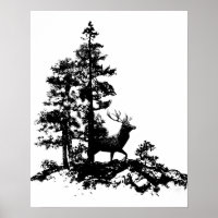 Stag Deer Tree Forest Animal Silhouette Art