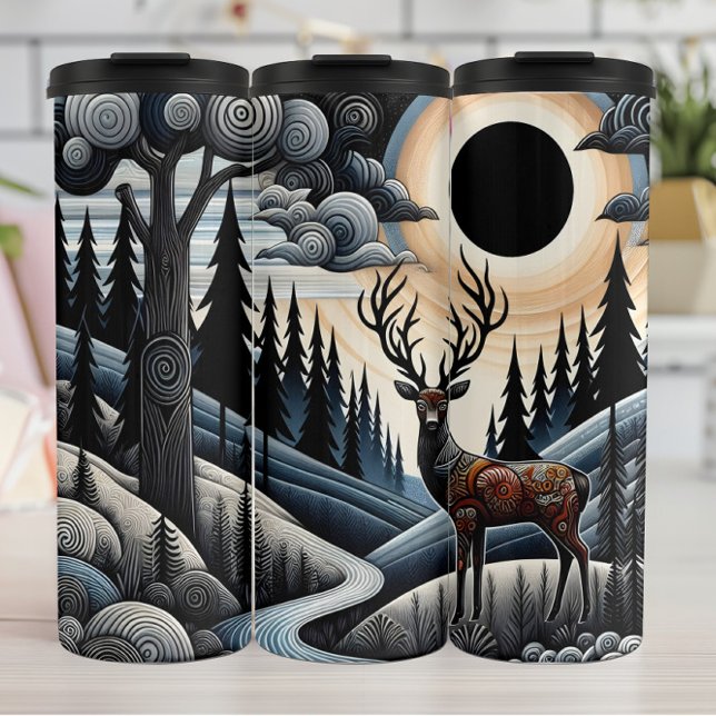 Stag Deer Under Eclipsed Celestie Sky Thermosbecher (Von Creator hochgeladen)
