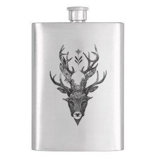 Stag Deer Wild Animal Nature Illustration Art Tatt Flachmann