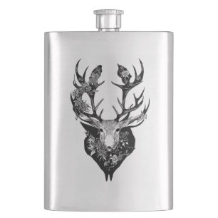 Stag Deer Wild Animal Nature Illustration Art Tatt Flachmann