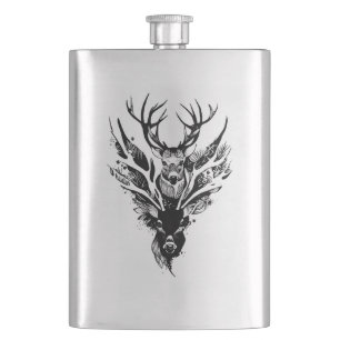 Stag Deer Wild Animal Nature Illustration Art Tatt Flachmann