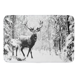Stag Deer Winter Forest Wildlife Tierwelt Kunst, D Badematte
