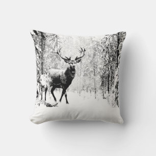 Stag Deer Winter Forest Wildlife Tierwelt Kunst, D Kissen