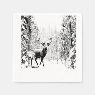 Stag Deer Winter Forest Wildlife Tierwelt Kunst Serviette