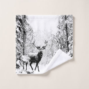 Stag Deer Winter Forest Wildlife Tierwelt Kunst Waschlappen